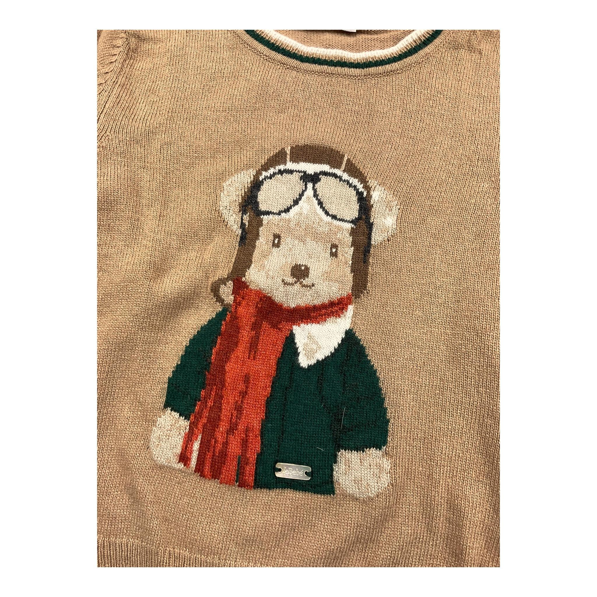 LE BEBE' maglia girocollo tinta unita con ricamo orso Cammello per Neonato LBB4744 CAMMELLO LE BEBE'