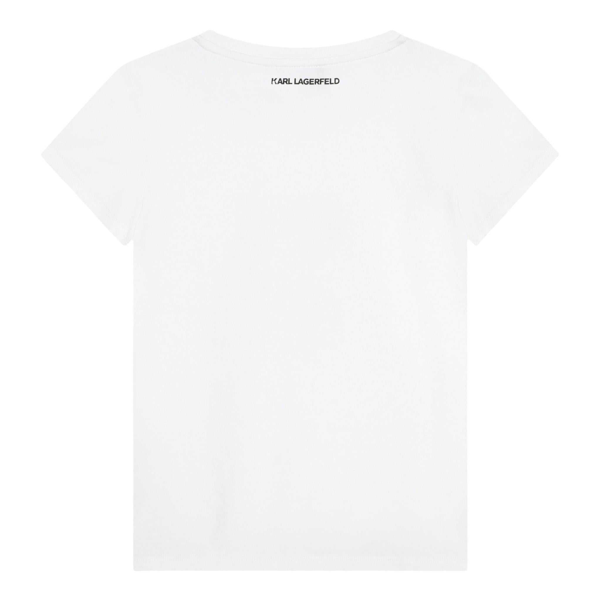 KARL LAGERFELD t-shirt girocollo tinta unita con stampa in contrasto Bianco per Bambina Z30111 BIANCO KARL LAGERFELD