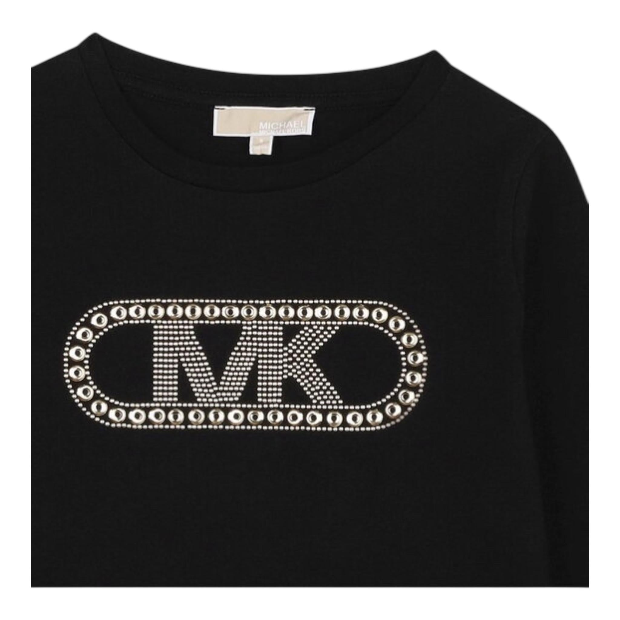 MICHAEL KORS shirt girocollo tinta unita con logo Nero per Bambina R30143 NERO MICHAEL KORS
