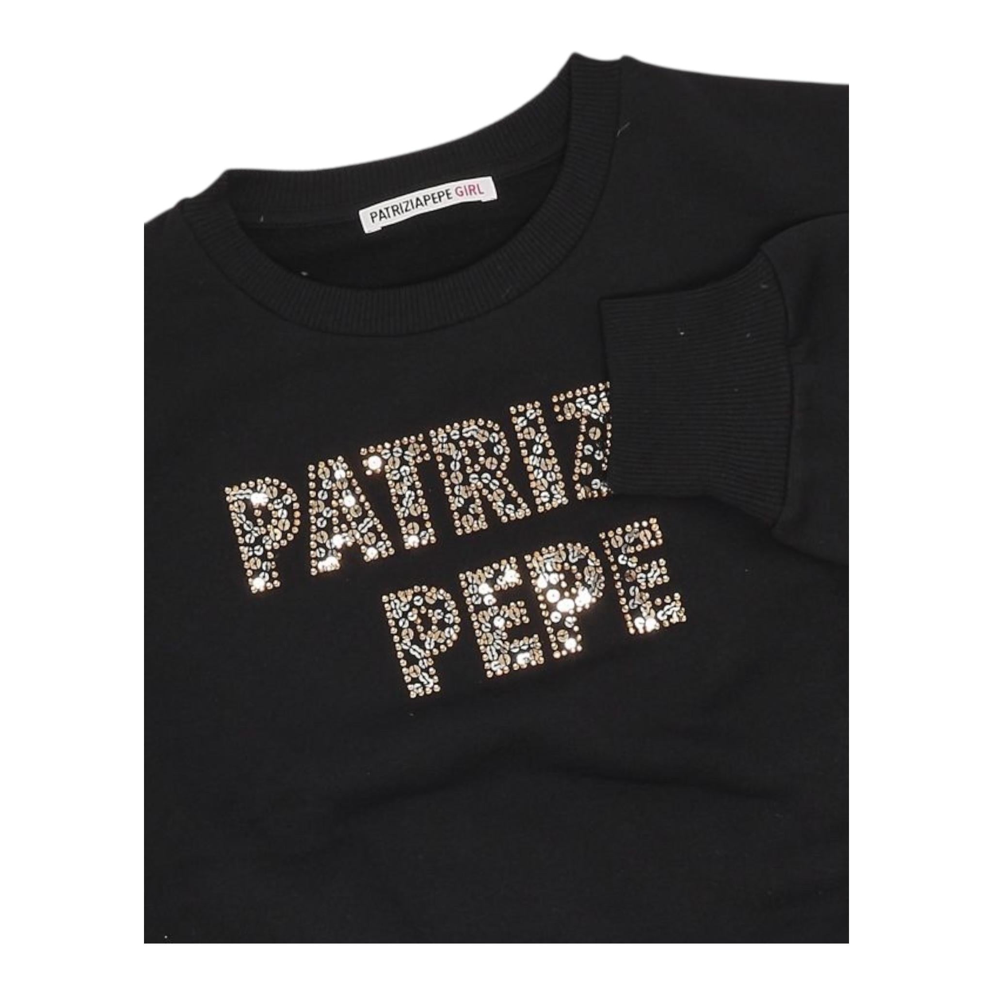 PATRIZIA PEPE felpa chiusa girocollo tinta unita con stampa logo paillettata Nero per Bambina 7M0872X NERO PATRIZIA PEPE