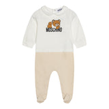 MOSCHINO tutina bicolore manica lunga con stampa orso Bianco/beige per Neonato MUY06ZO BIANCO/BEIGE MOSCHINO