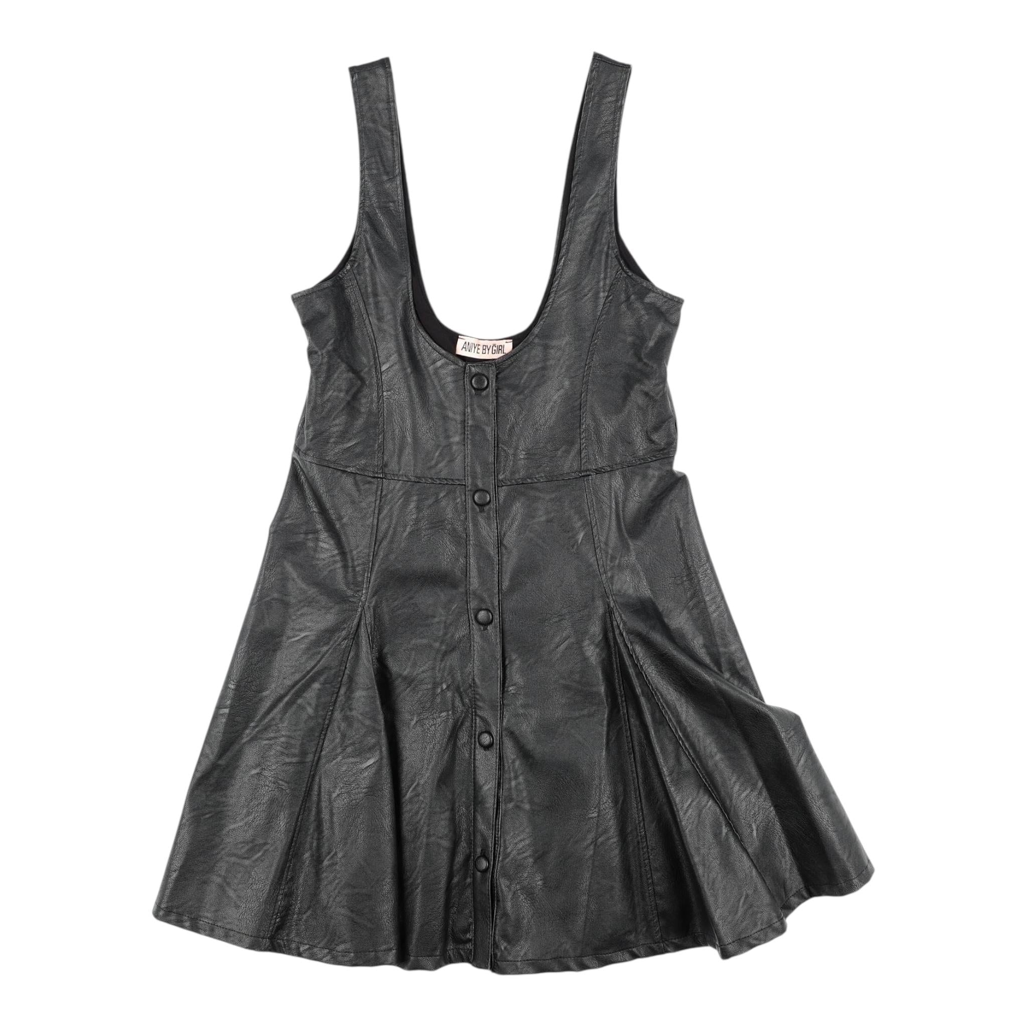 ANIYE BY GIRL abito giromanica in ecopelle tinta unita Nero per Bambina 032340 NERO ANIYE BY GIRL