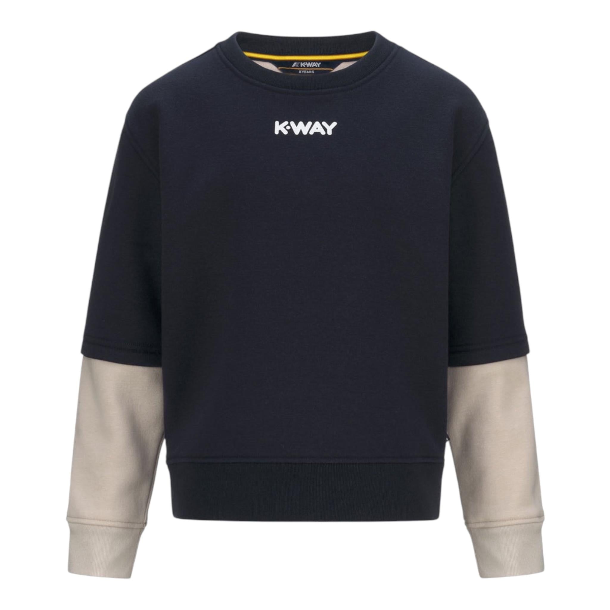 K-WAY felpa bicolore girocollo con logo Blu/beige per Bambino K8138BW BLU/BEIGE K-WAY