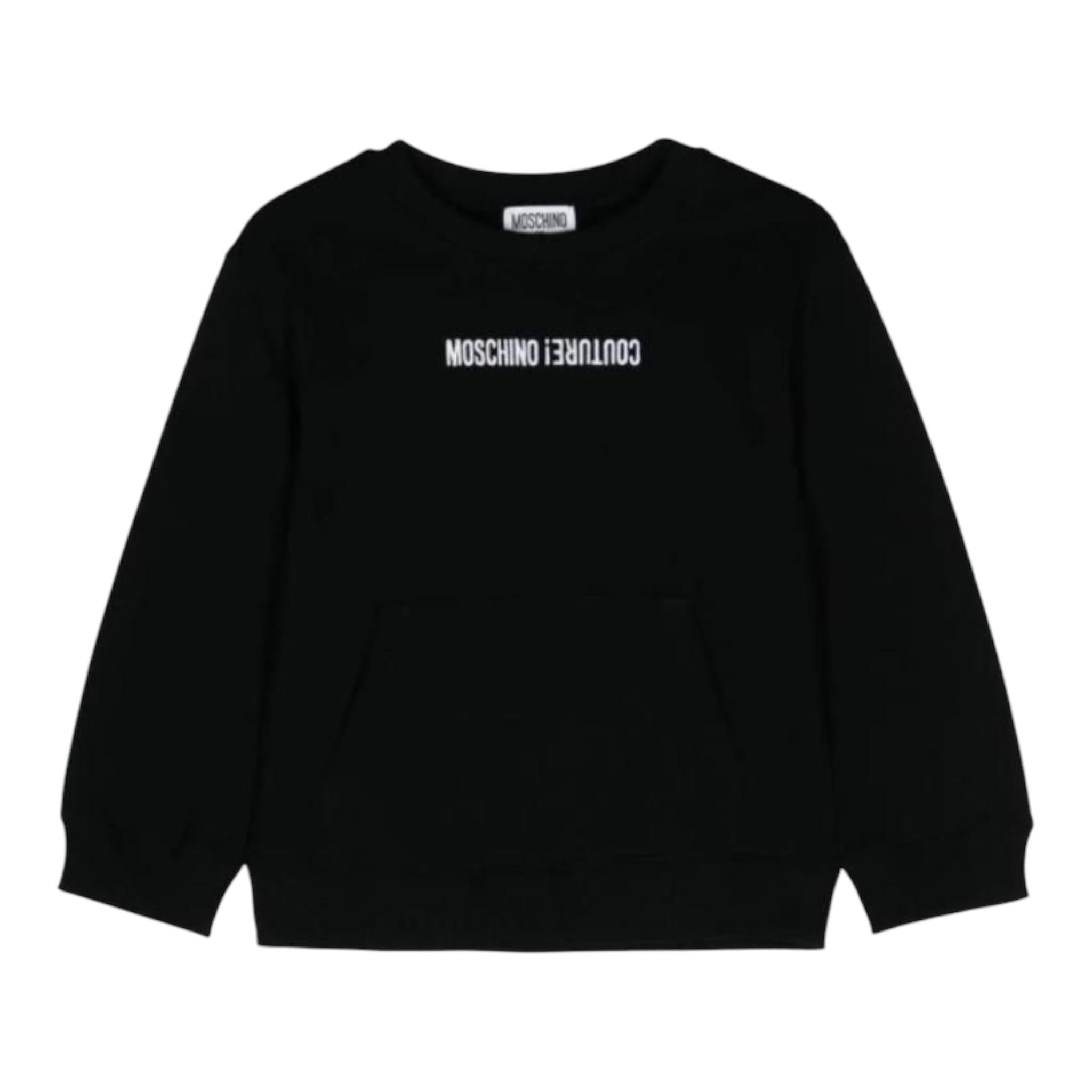 MOSCHINO felpa tinta unita girocollo con stampa Nero per Bambino HUF08M NERO MOSCHINO
