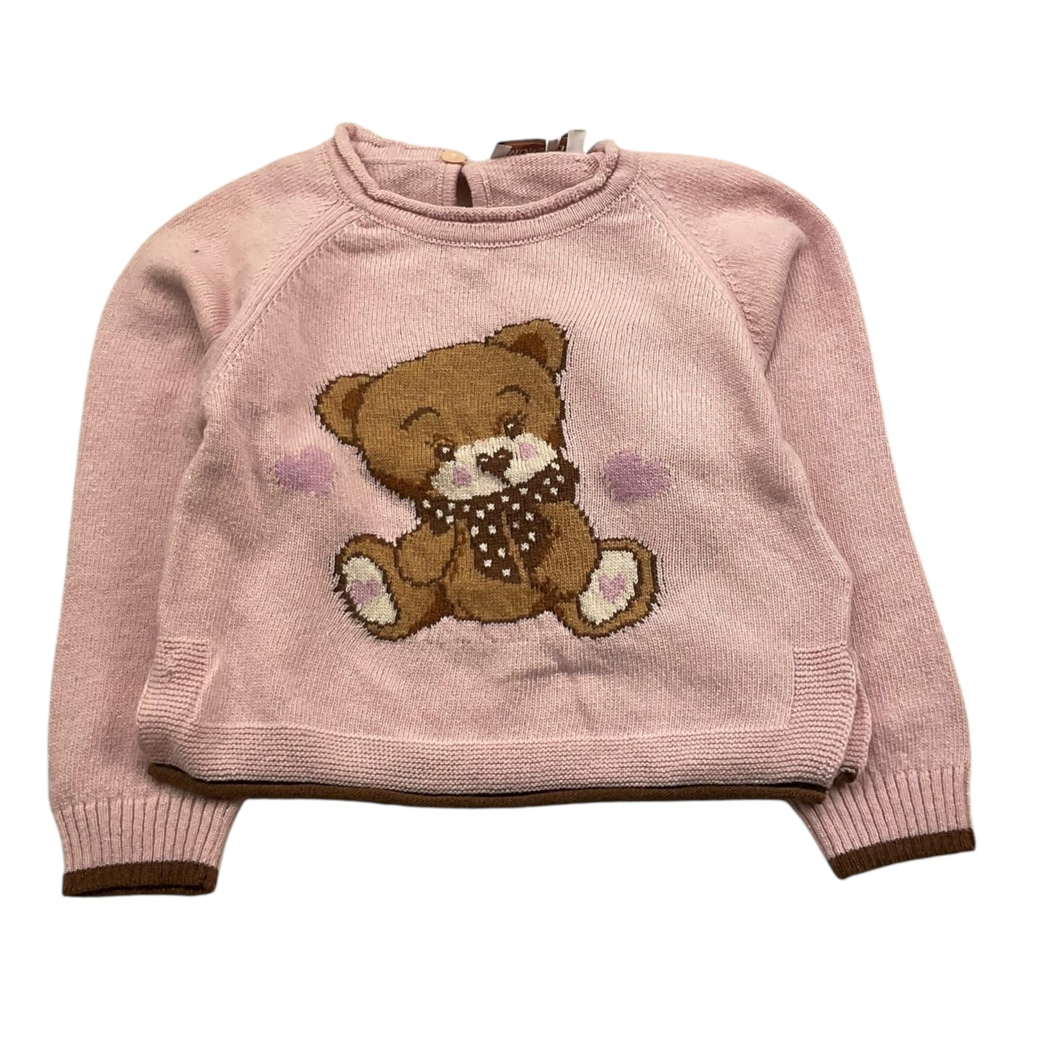 maglia girocollo tinta unita con ricamo orso 39B614X ROSA MONNALISA