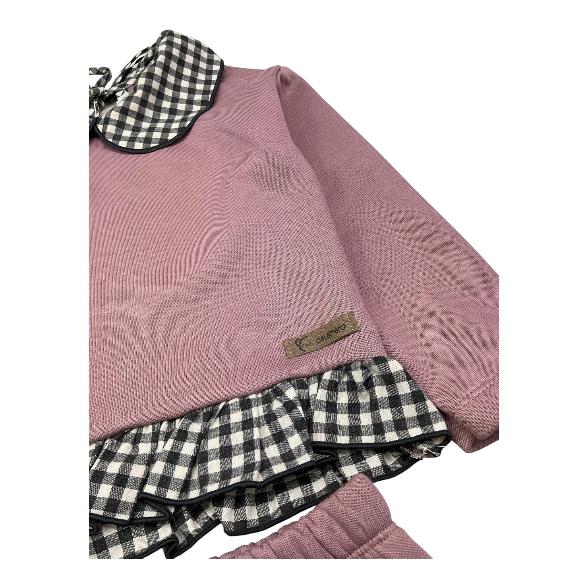 CALAMARO completo 2pz felpa-pantalone tinta unita con stampa Rosa per Neonata 11048 ROSA CALAMARO
