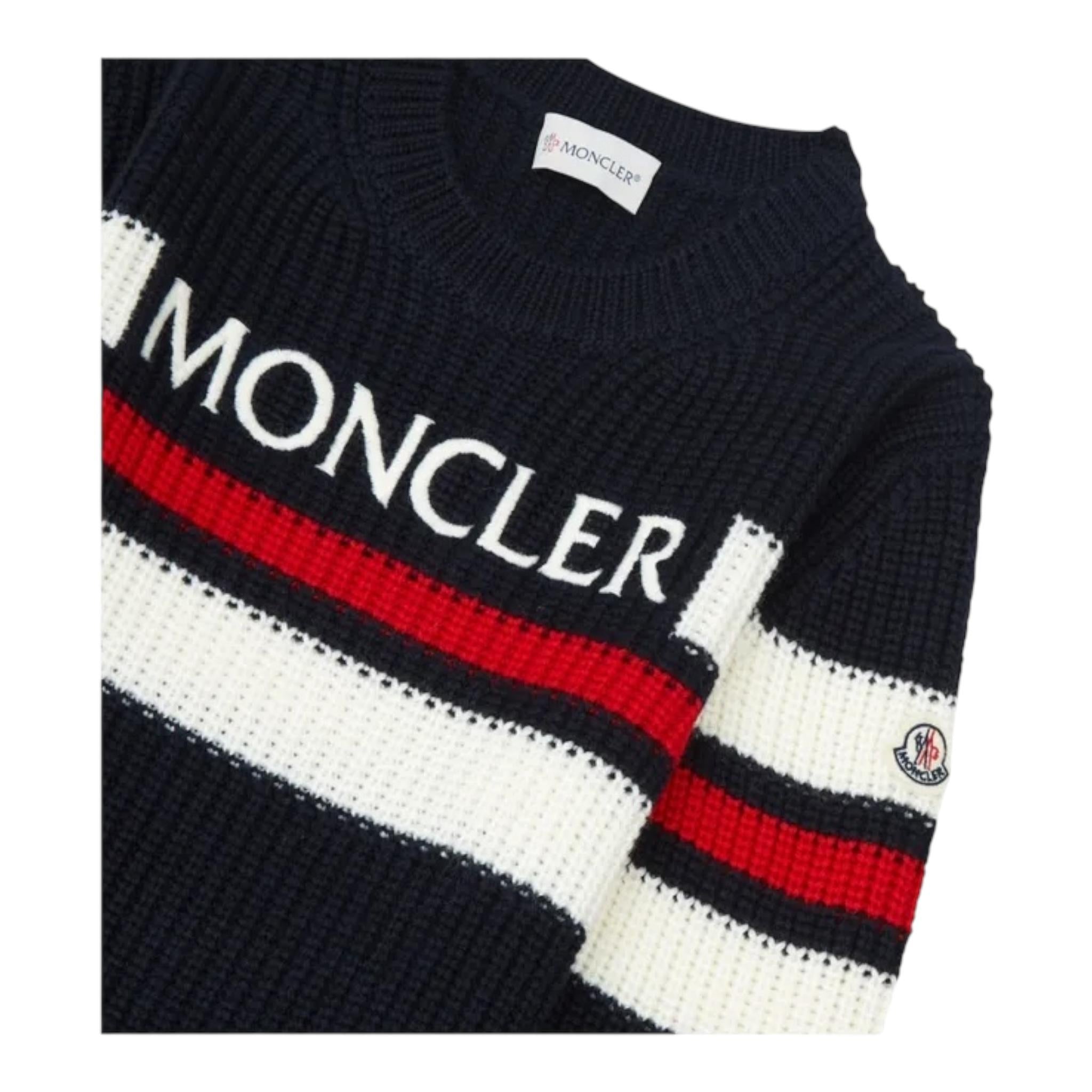 MONCLER maglia girocollo fantasia a righe con logo Blu per Bambino 9549C BLU MONCLER