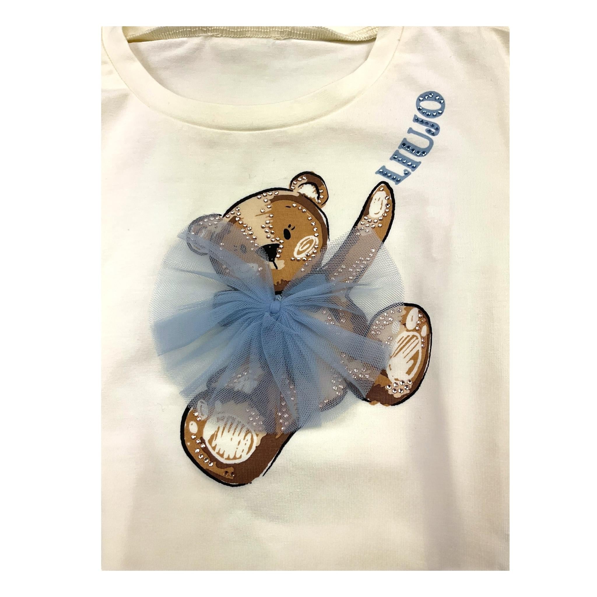 LIU JO shirt girocollo tinta unita con stampa brillantinata e fiocco Panna per Neonata KF4066N PANNA LIU JO