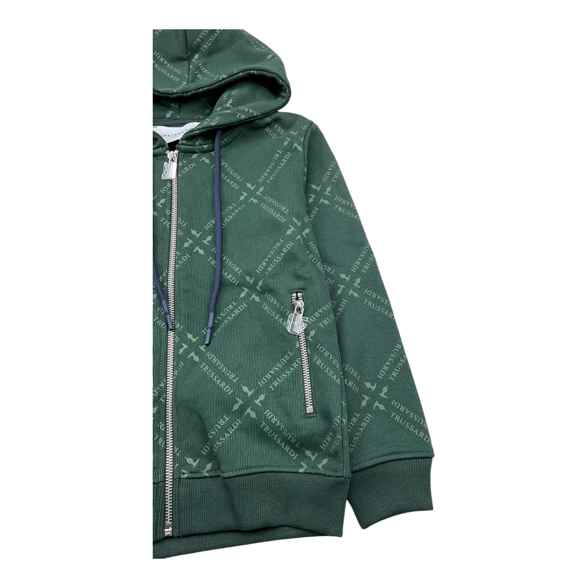 TRUSSARDI felpa con zip e cappuccio tinta unita cn stampe logo Verde per Bambino TBA25093FE VERDE TRUSSARDI