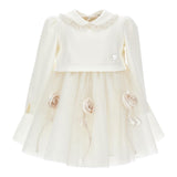 MONNALISA set abito cerimonia-coprispalle tinta unita con rose Bianco per Neonata 73D900 BIANCO MONNALISA