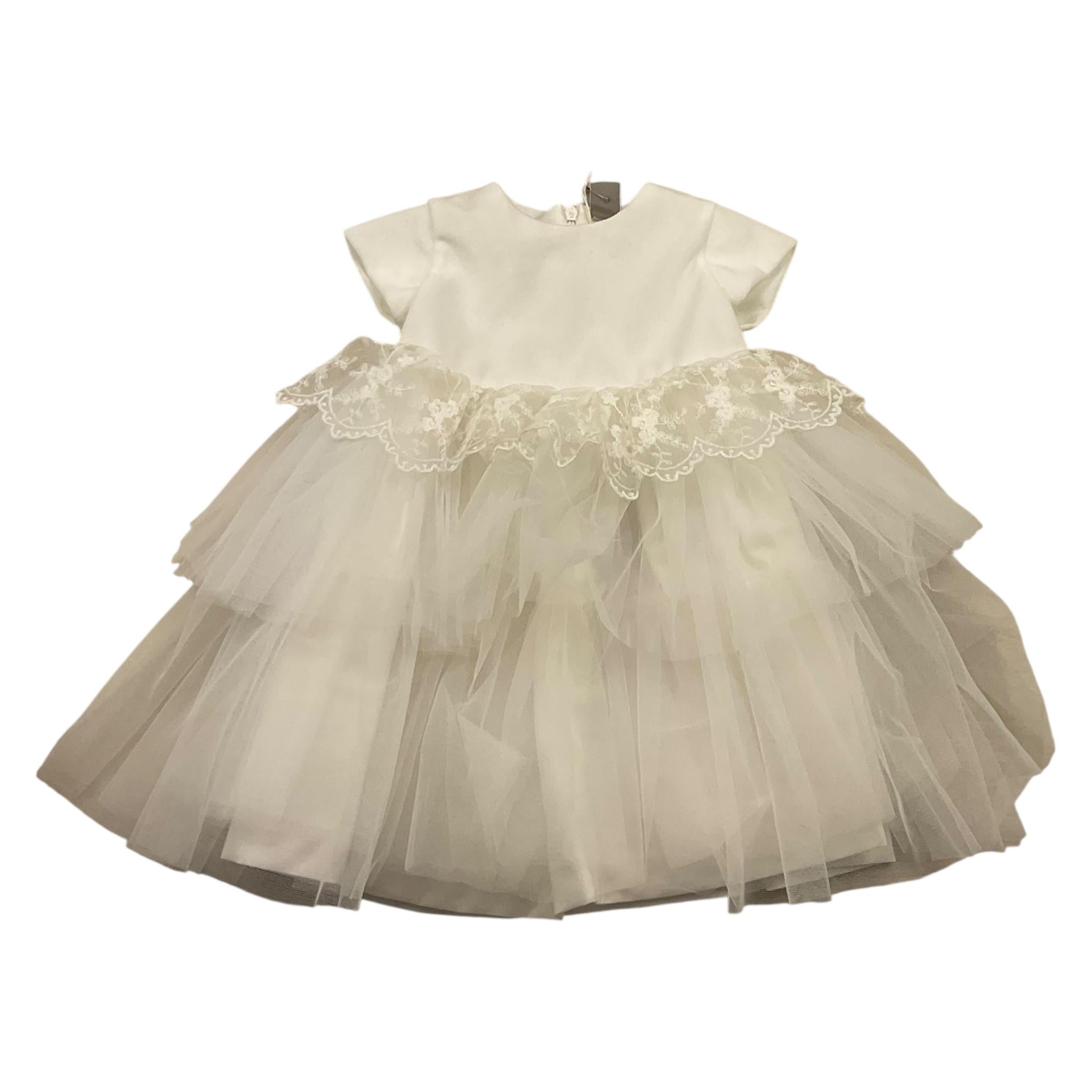 MARLU' abito mezza manica tinta unita con tulle Bianco per Neonata IH805MCC BIANCO MARLU'
