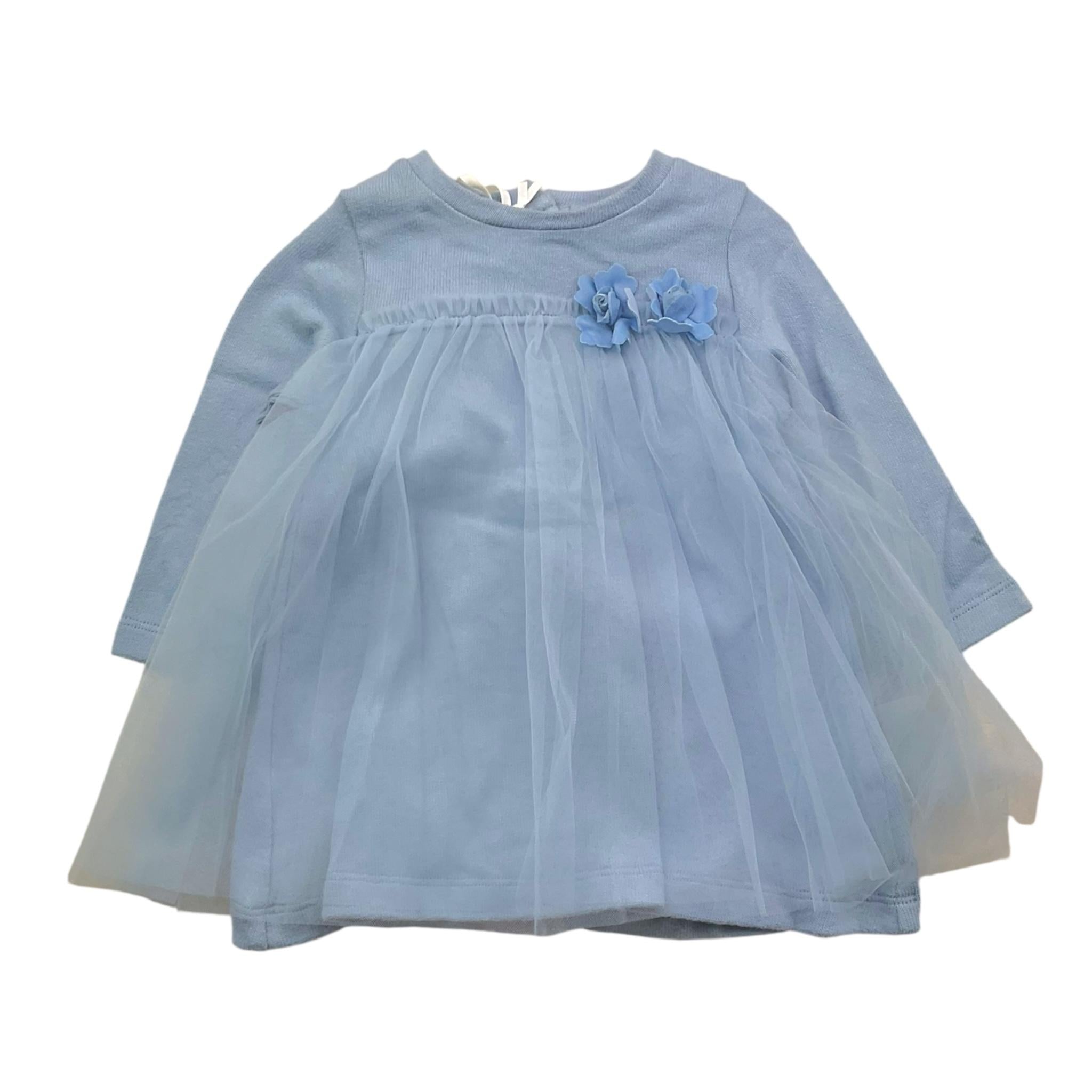 MINI BANDA abito tinta unita con tulle e applicazioni Azzurro per Neonata 3A769 AZZURRO MINI BANDA
