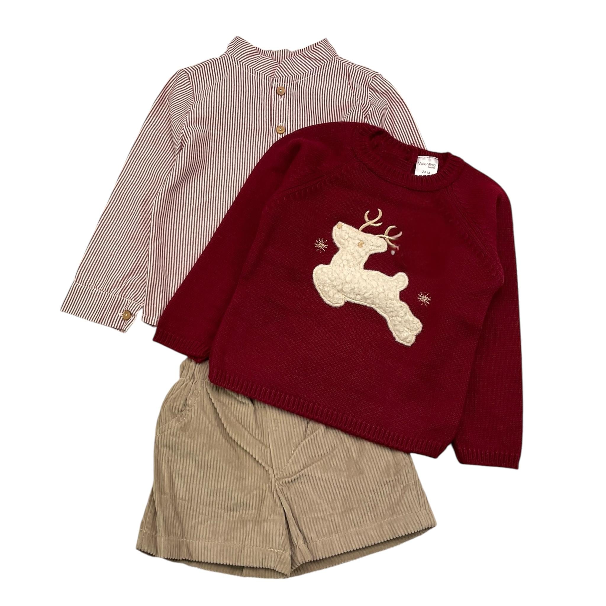 VALENTINA BEBES completo 3pz maglia-camicia-bermuda Bordeaux per Neonato MAR81 BORDEAUX VALENTINA BEBES