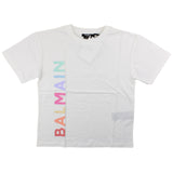 Balmain T-Shirt Girocollo Tinta Unita Con Stampa In Contrasto