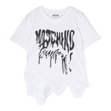 Moschino T-Shirt Tinta Unita Con Stampa Girocollo Asimmetrica