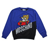 Moschino Maglioncino Girocollo Bicolore Con Stampa Orso E Logo