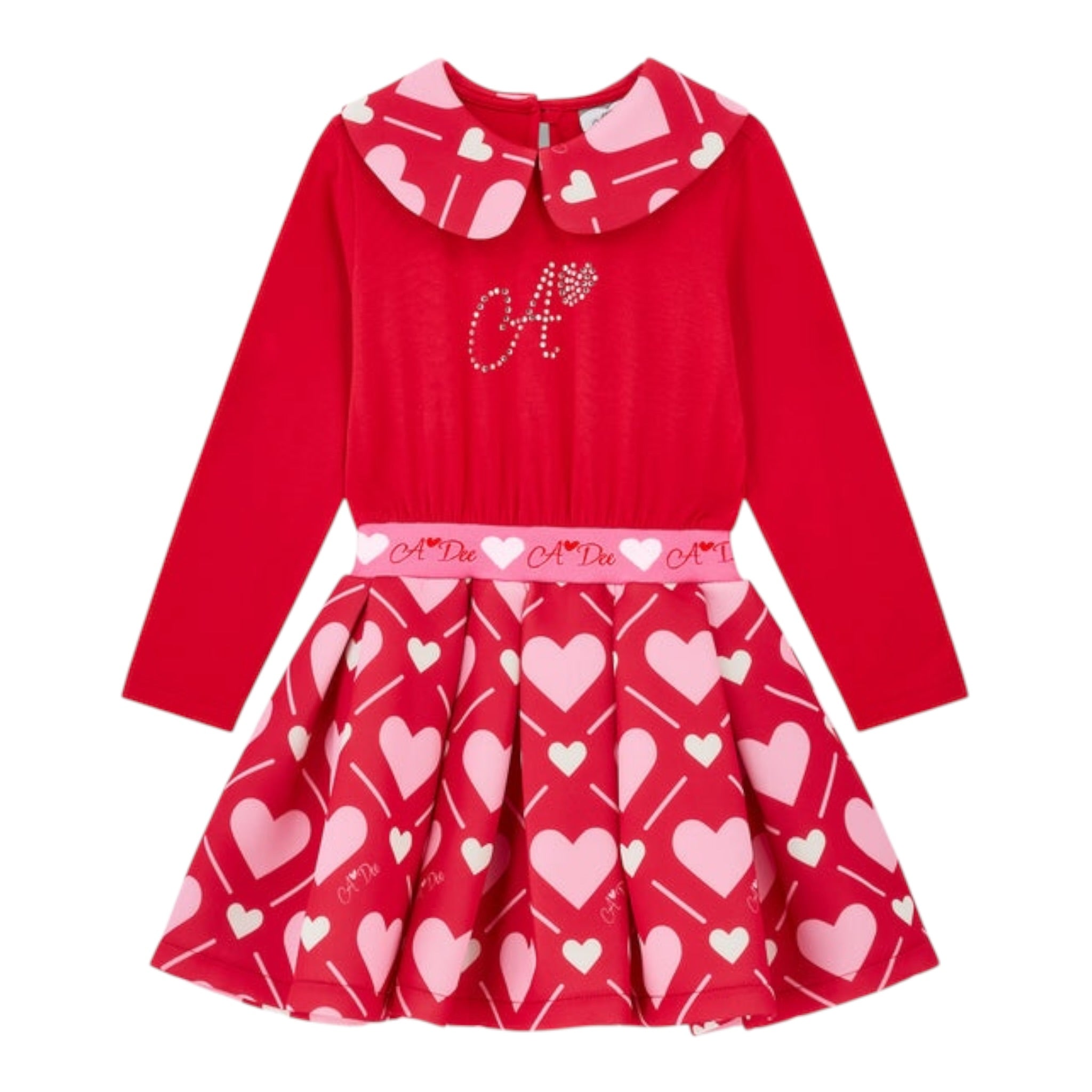 A Dee Abito tinta unita con Stampa Cuori Rosso per Bambina W251701 ROSSO  
