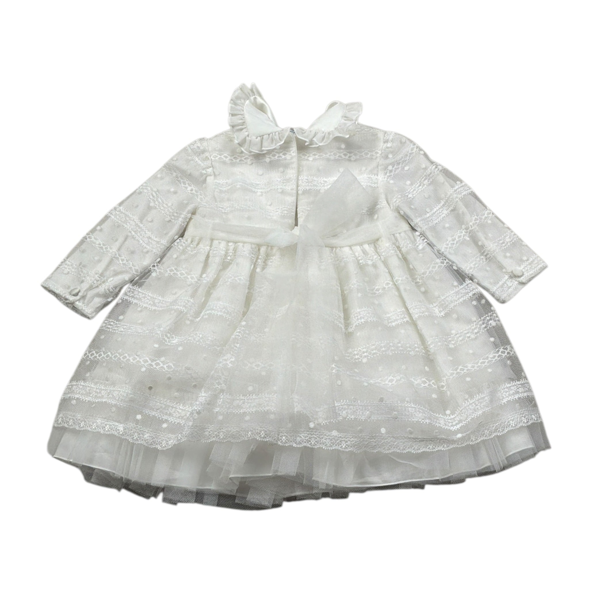 Aletta Abito Manica Lunga tinta unita con Tule Bianco per Neonata HP220335L BIANCO ALETTA 