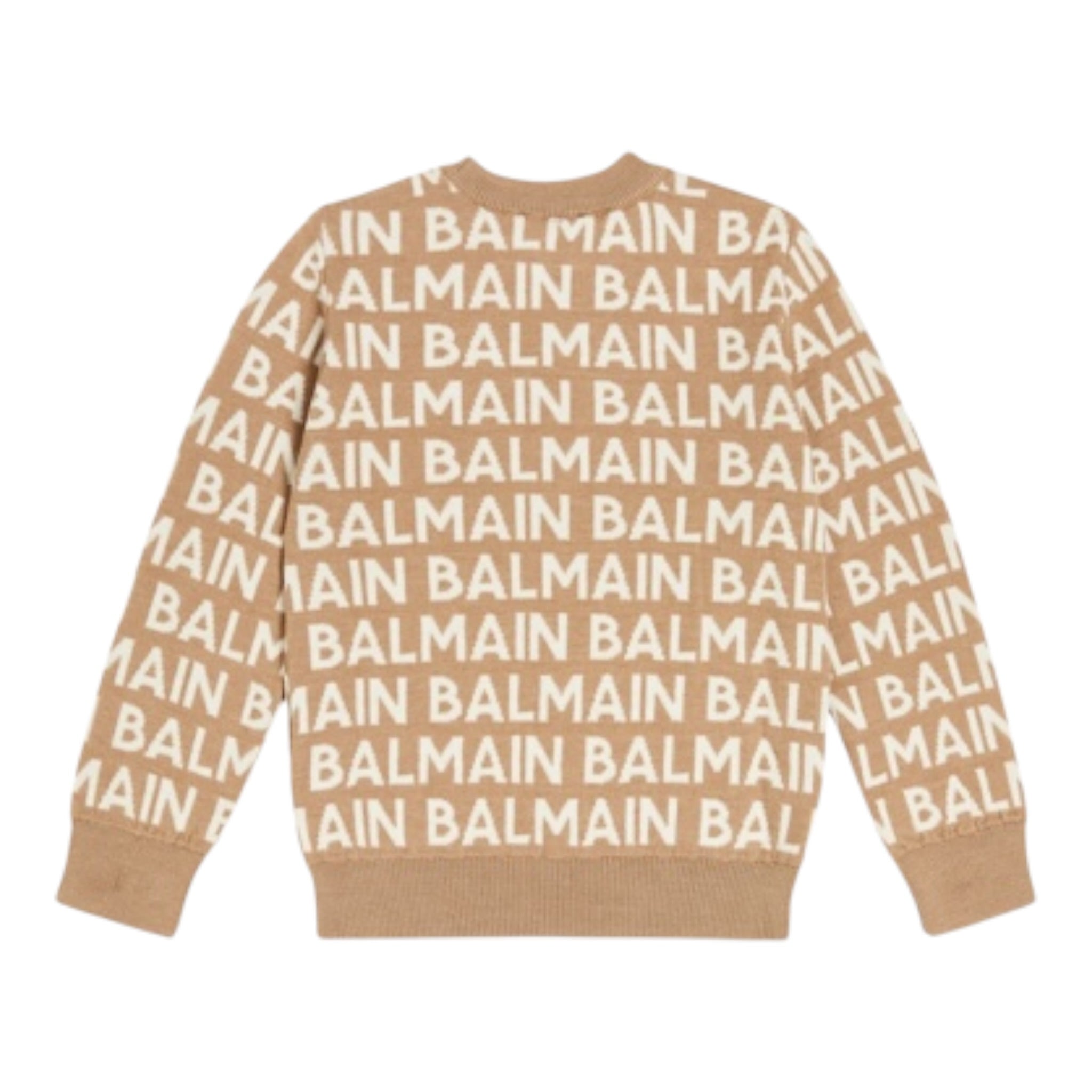 Balmain Maglia Girocollo tinta unita con Stampe Beige per Bambino BT9P20 BEIGE BALMAIN 