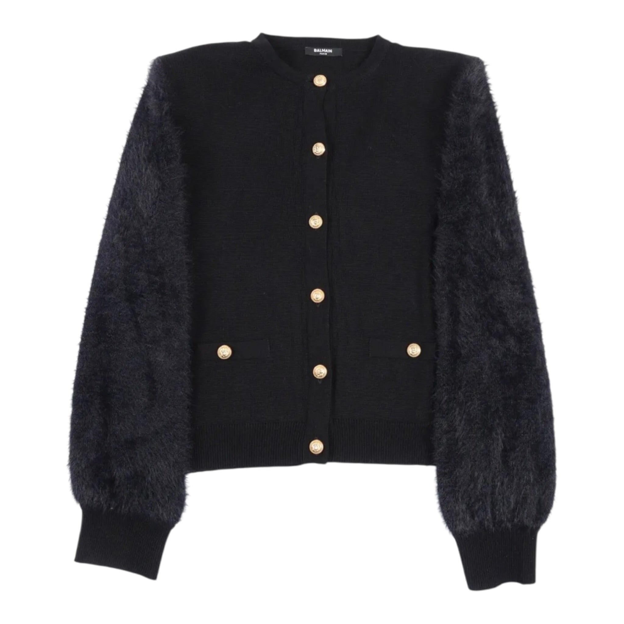 Balmain Cardigan tinta unita con Maniche Peluche Nero per Bambina BX9A70 NERO BALMAIN 