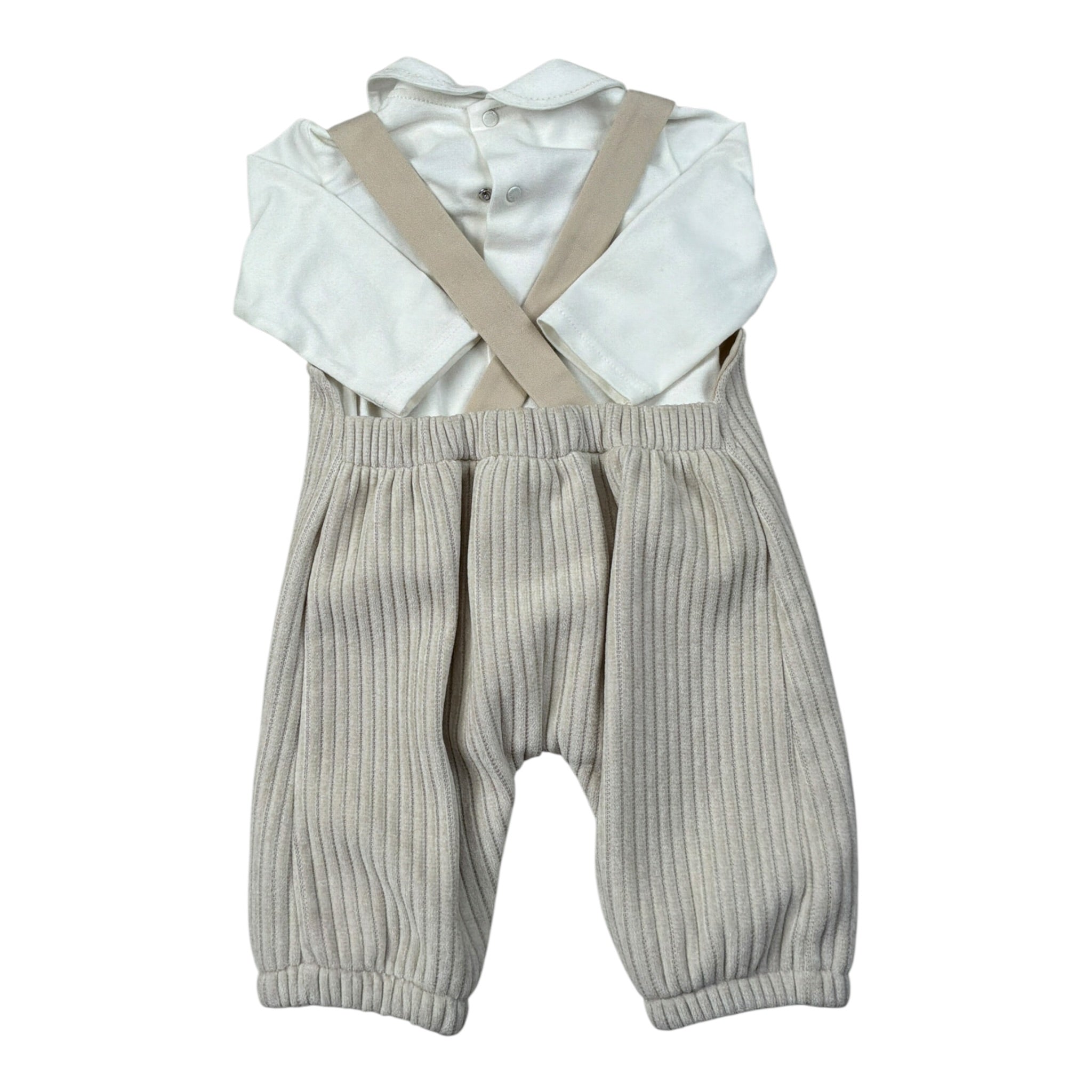 Barcellino Completo 2Pz Body-Salopette Bicolore Beige/Bianco per Neonato 125112 BEIGE/BIANCO BARCELLINO 