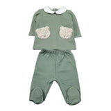 Barcellino Completo 2Pz tinta unita Felpa-Ghettina Verde per Neonato 125602 VERDE BARCELLINO 