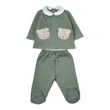 Barcellino Completo 2Pz tinta unita Felpa-Ghettina Verde per Neonato 125602X VERDE BARCELLINO 