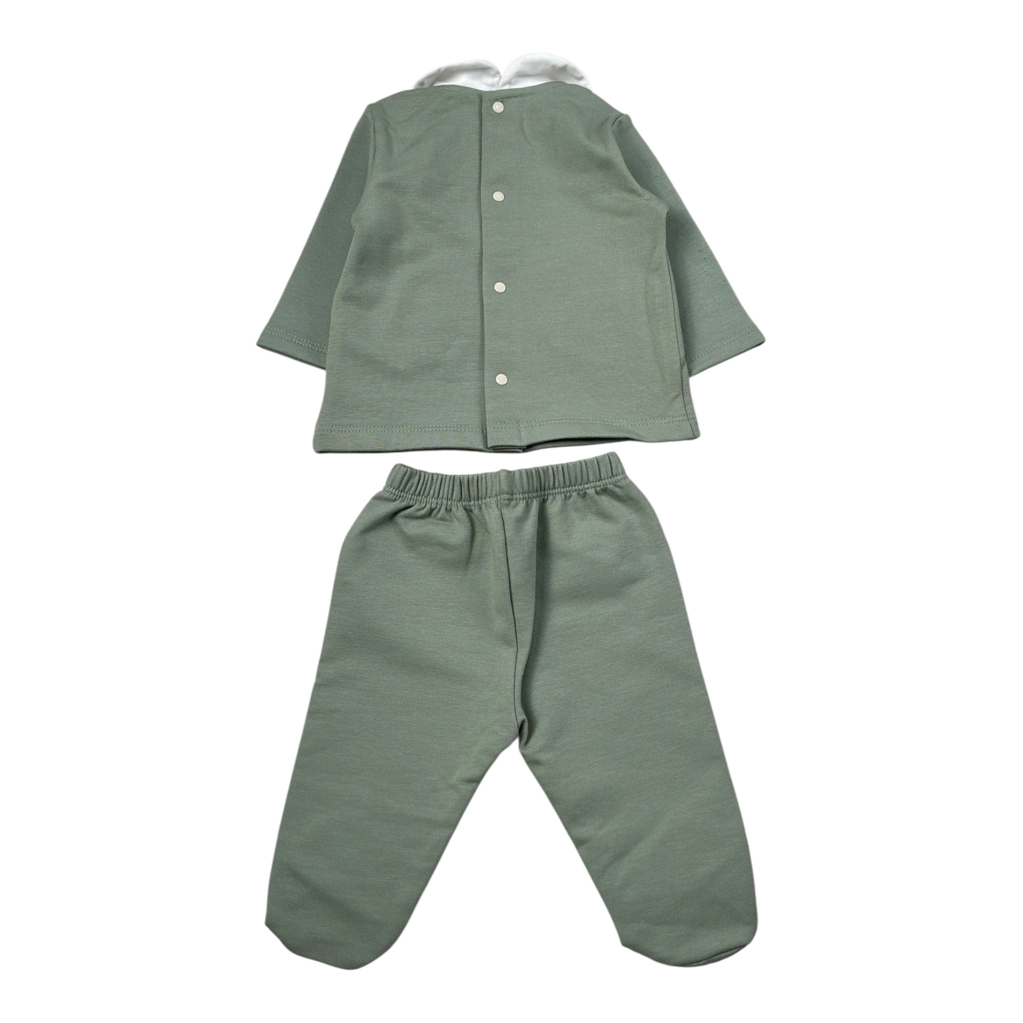 Barcellino Completo 2Pz tinta unita Felpa-Ghettina Verde per Neonato 125602X VERDE BARCELLINO 