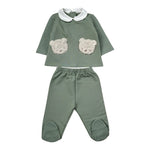 Barcellino Completo 2Pz tinta unita Felpa-Ghettina Verde per Neonato 125602X VERDE BARCELLINO 