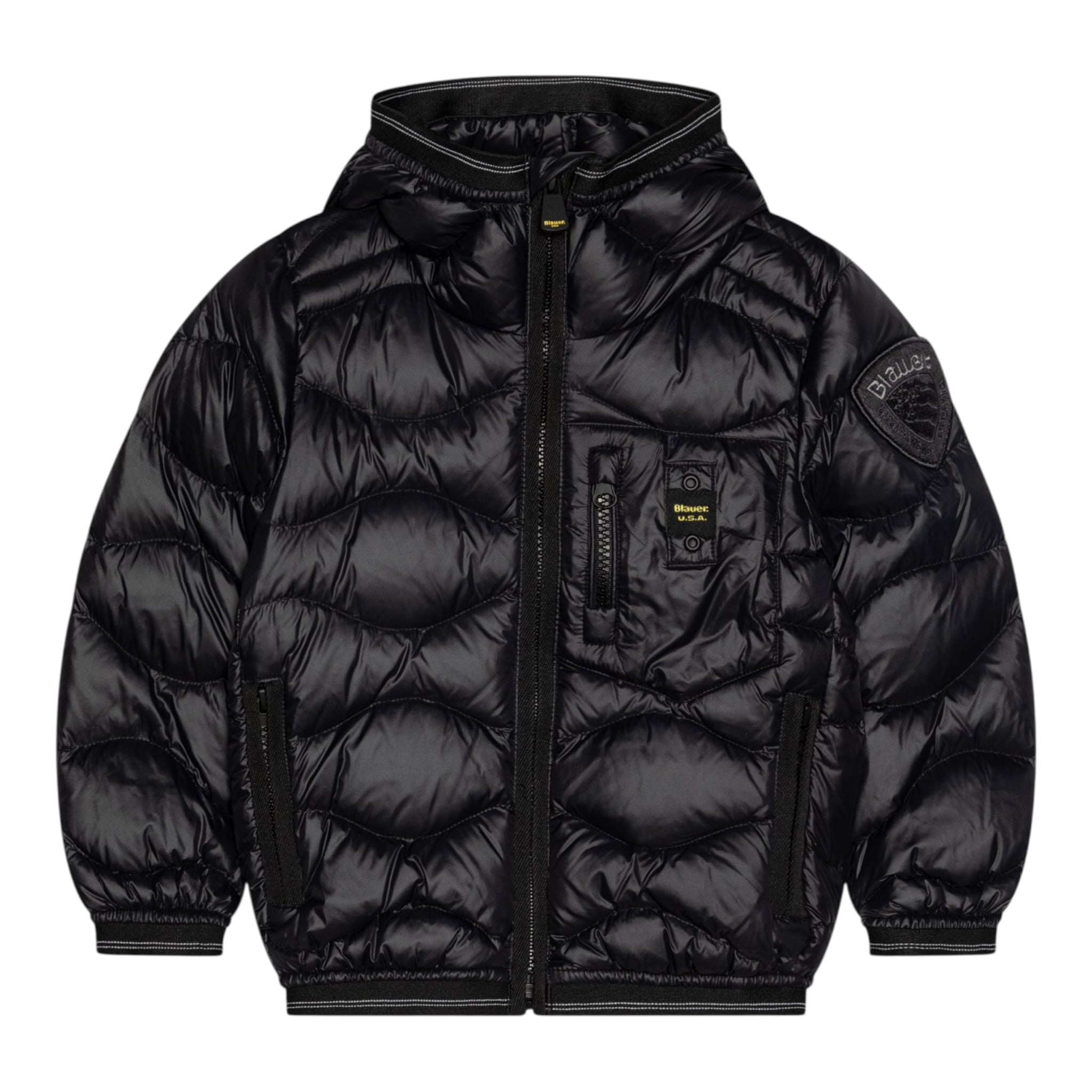 Blauer Giubbino tinta unita con Zip E Cappuccio Nero per Neonato 25SBLKC03416NX NERO BLAUER 