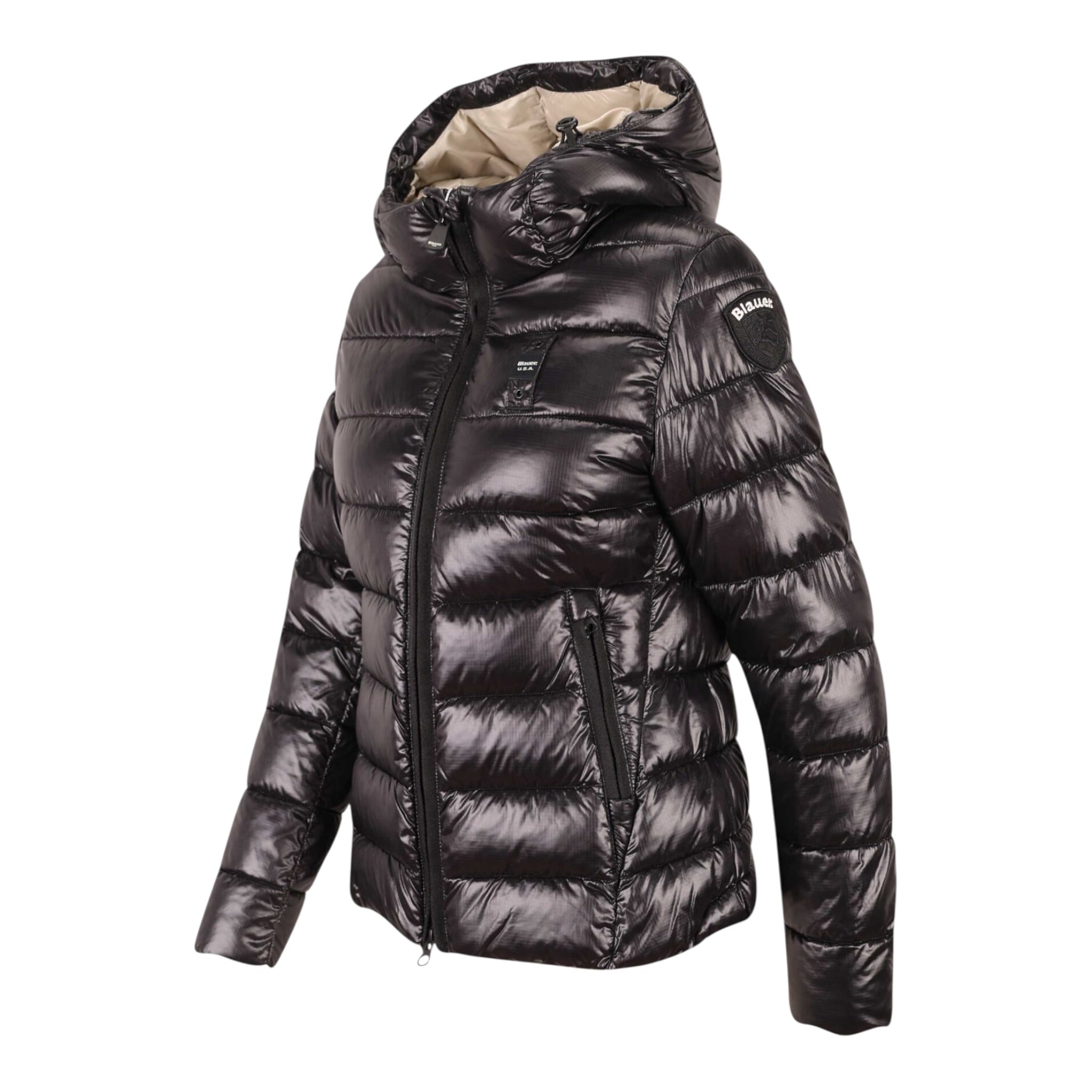 Blauer Giubbino tinta unita con Zip E Cappuccio Nero per Bambina 25WBLGC023911 NERO BLAUER 