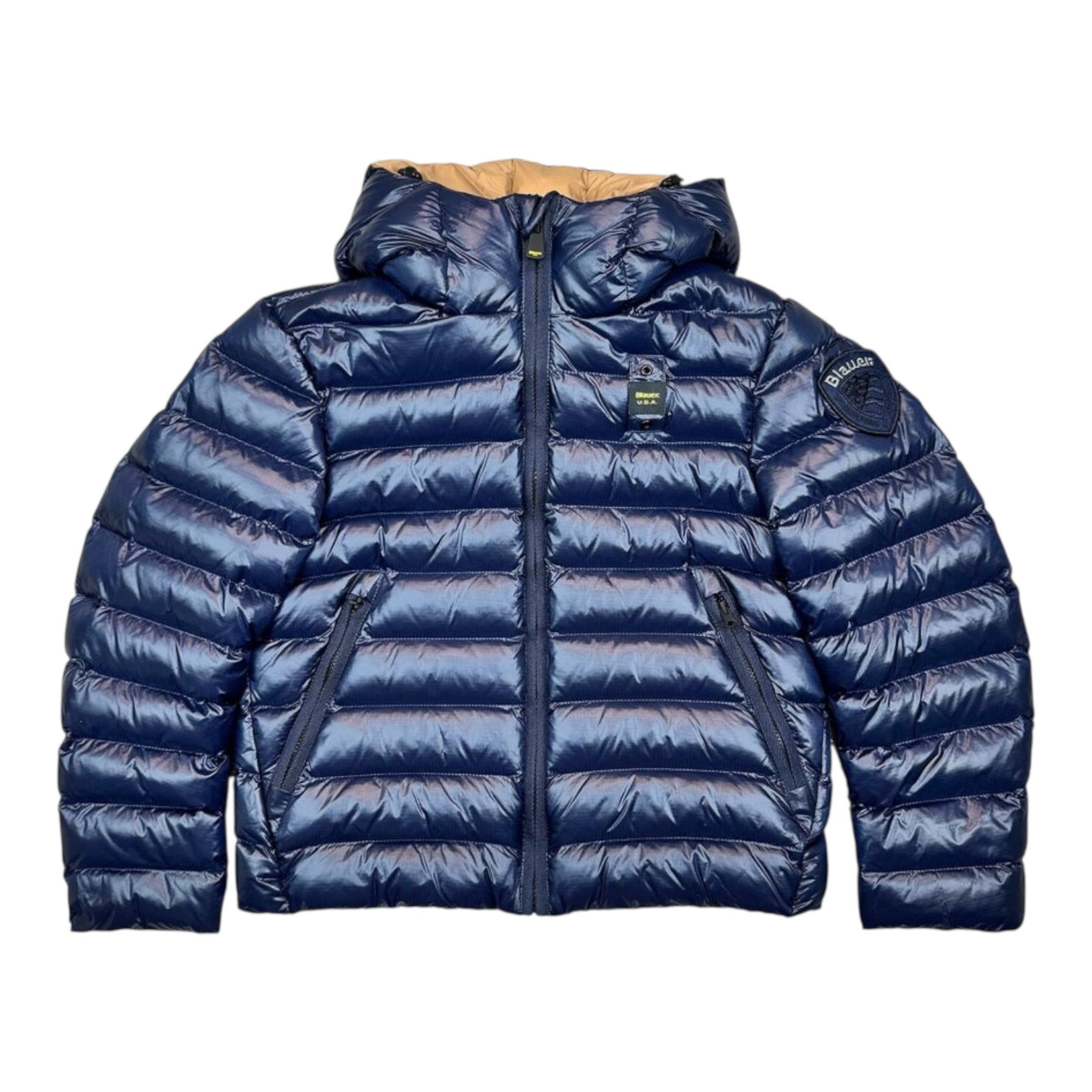 Blauer Giubbino tinta unita con Zip E Cappuccio Blu per Bambino 25WBLKC02426 BLU BLAUER 
