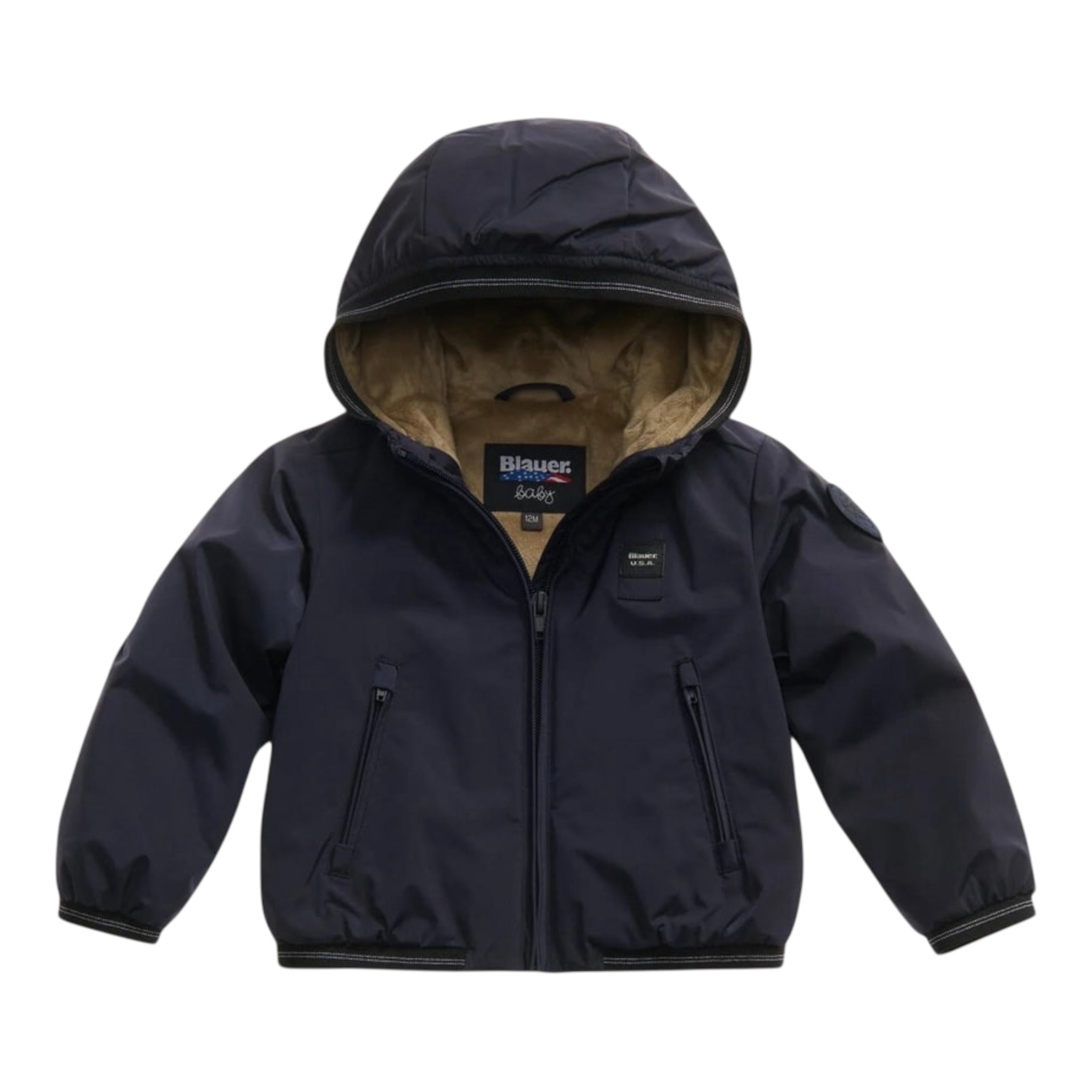 Blauer Giubbino tinta unita con Zip E Cappuccio Blu per Neonato EDITHM BLU BLAUER 