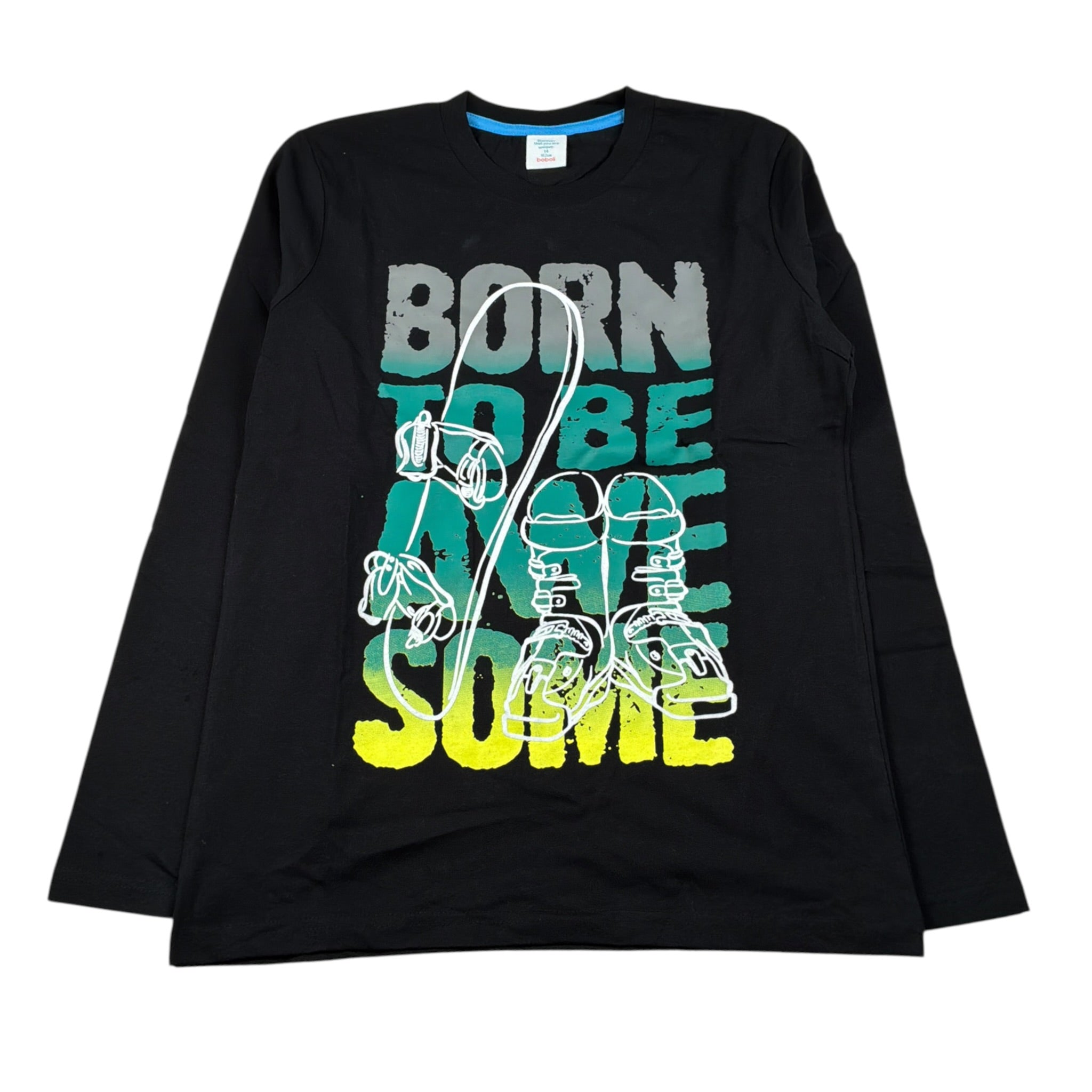 Boboli Shirt Girocollo tinta unita con Stampa Nero per Bambino AHTBB NERO BOBOLI 