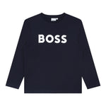 Boss Shirt Girocollo tinta unita con Stampa Blu per Bambino J25P25 BLU BOSS 