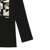 Boss Shirt Girocollo tinta unita con Stampa Nero per Bambino J52376 NERO BOSS 