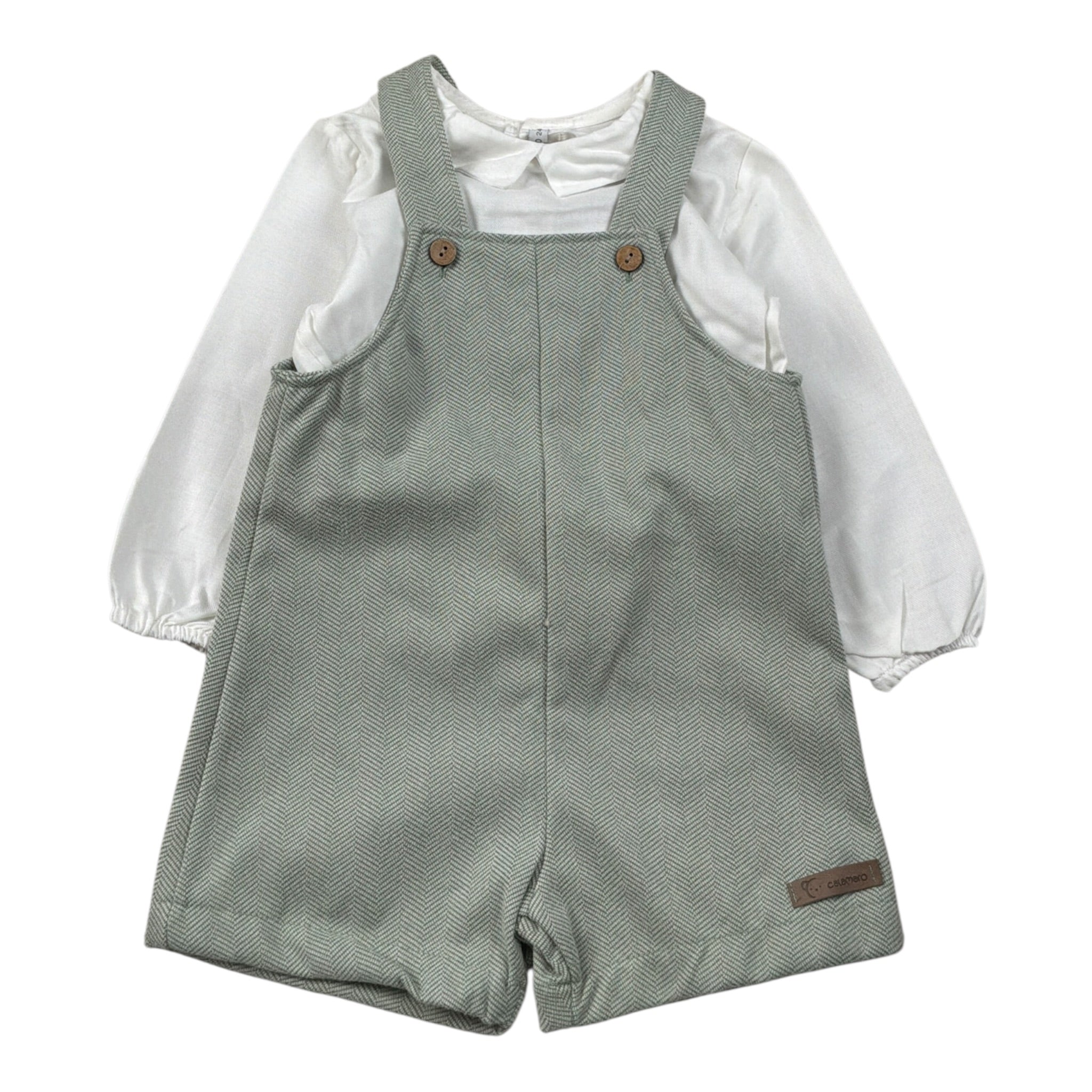 Calamaro Completo 2Pz Camicia-Salopette Bicolore Bianco/Verde per Neonato 11250 BIANCO/VERDE CALAMARO 