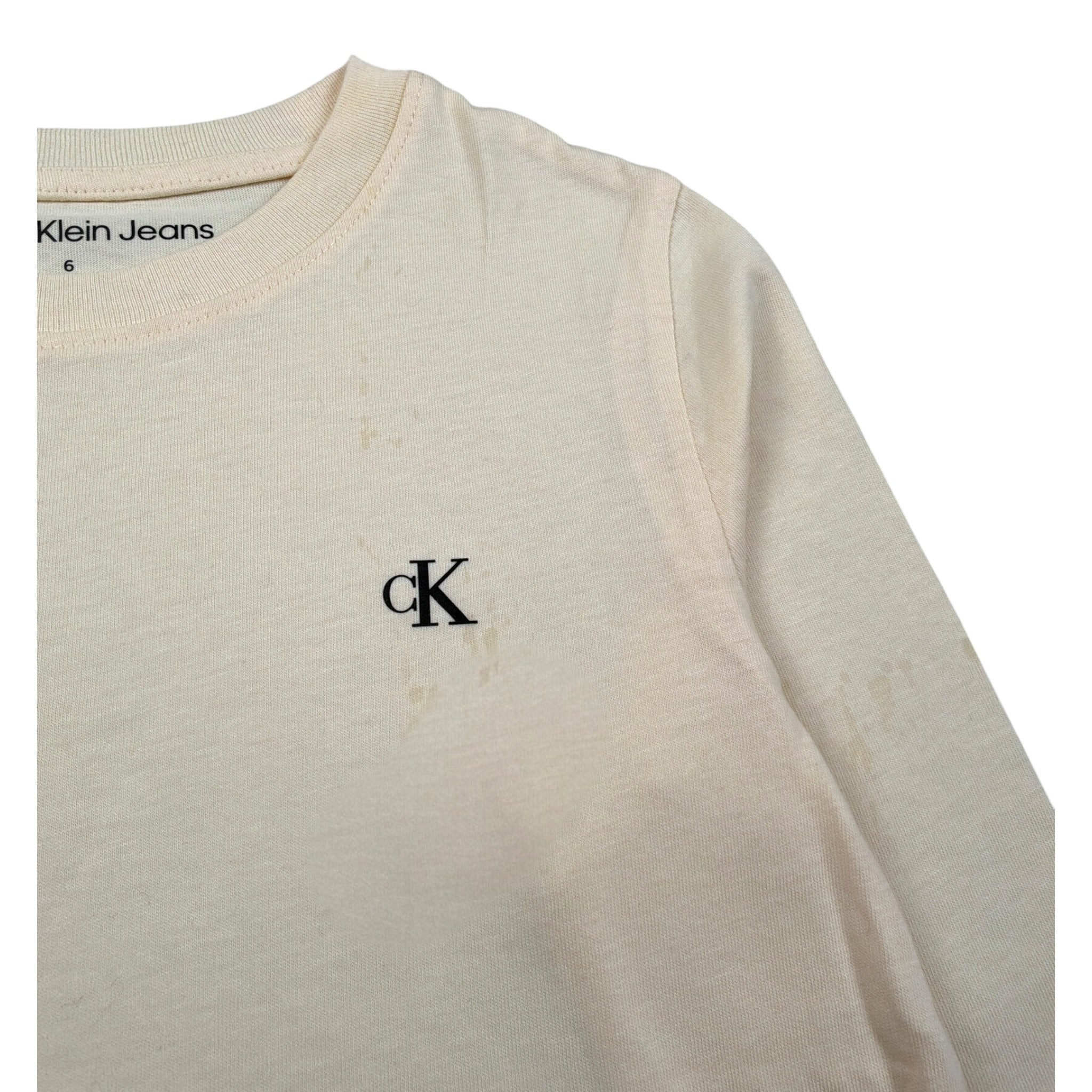 Calvin Klein Shirt Girocollo tinta unita con Logo Panna per Bambino IB01539 PANNA CALVIN KLEIN 