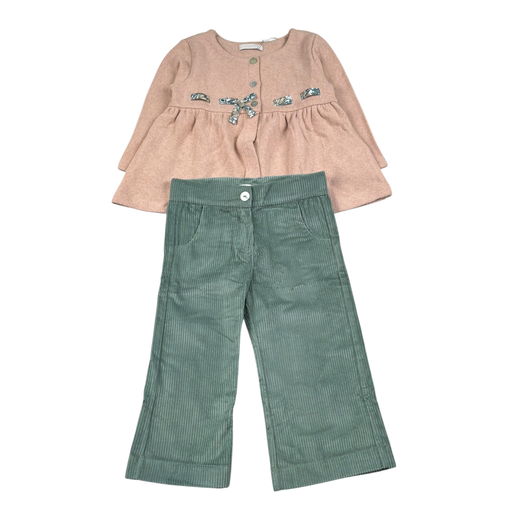 Coccode' Completo 3 Pezzi Cardigan-Body-Pantalone Rosa/Verde per Neonata C62111 ROSA/VERDE  