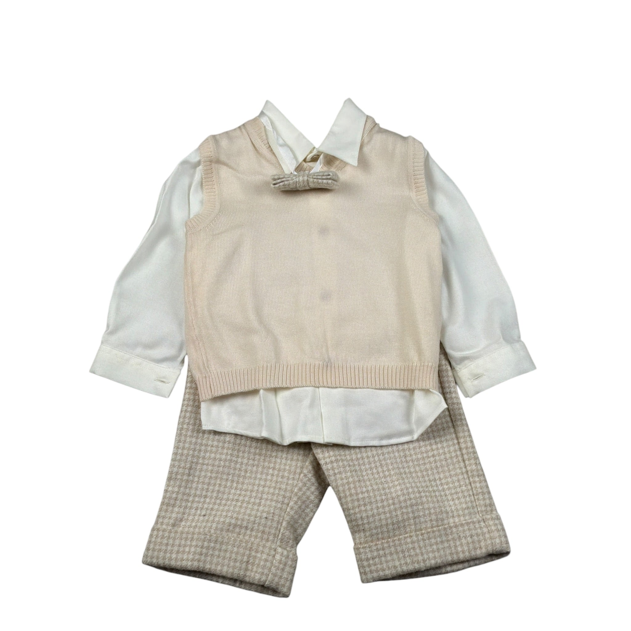 Colori Chiari Completo 4 Pezzi Gilet-Camicia-Papillon-Pantalone Panna per Neonato MN40723945 PANNA COLORI CHIARI 