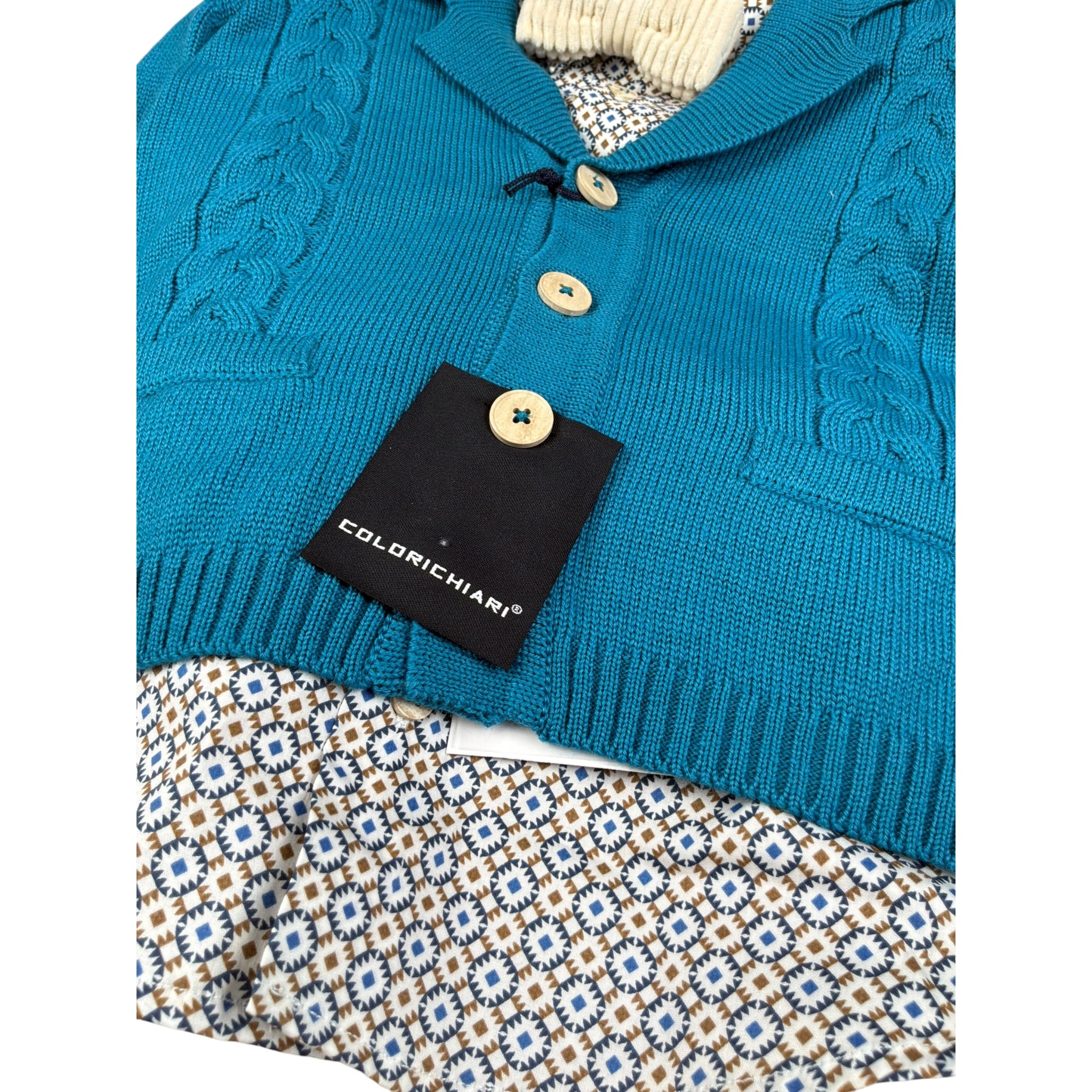 Colori Chiari Completo 4 Pezzi Cardigan-Camicia-Papillon-Pantalone Petrolio per Neonato MN407797 PETROLIO COLORI CHIARI 