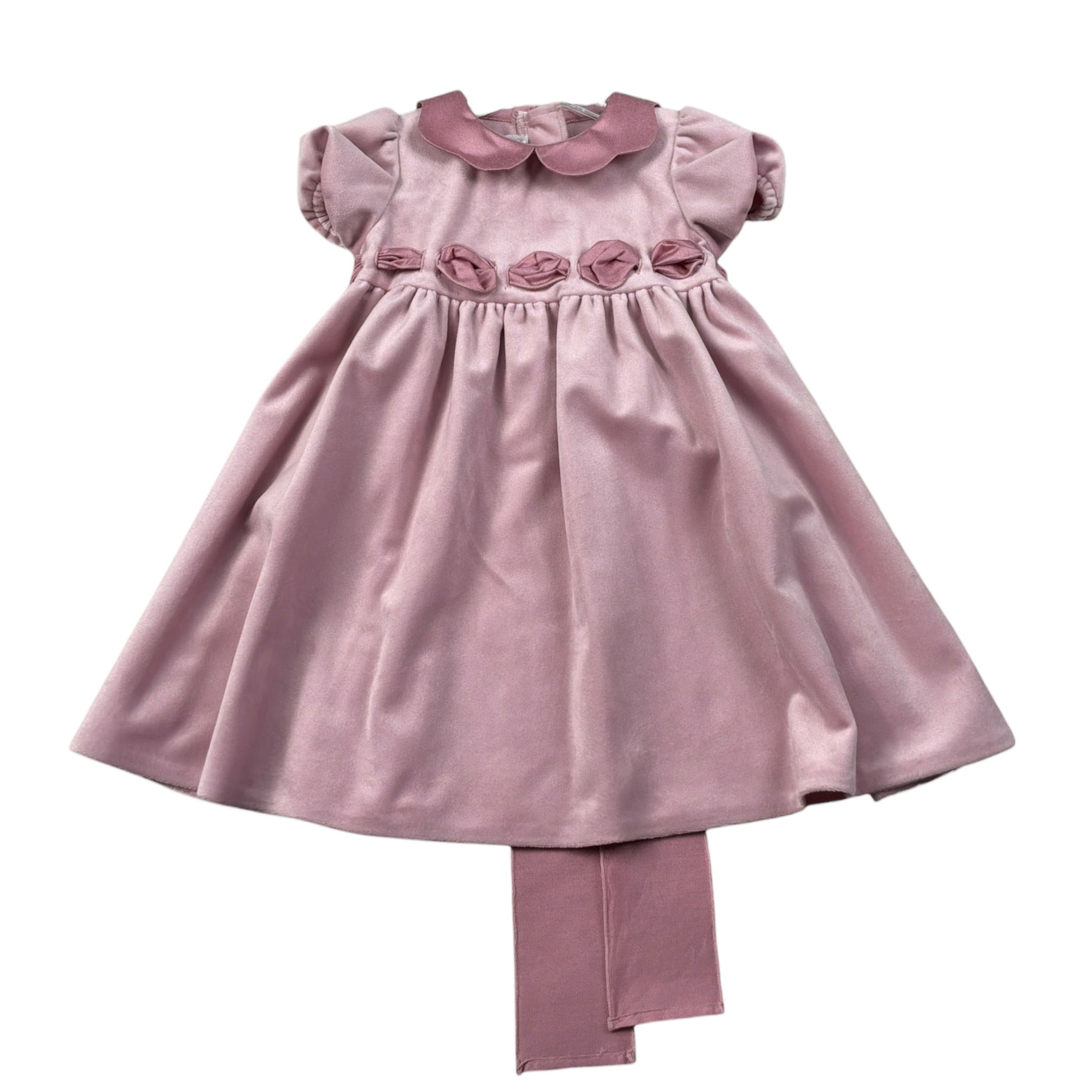 Crochette Abito Mezza Manica tinta unita In Velluto Rosa per Bambina 605J ROSA CROCHETTE 
