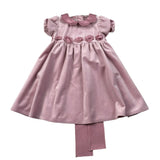 Crochette Abito Mezza Manica tinta unita In Velluto Rosa per Bambina 605J ROSA  