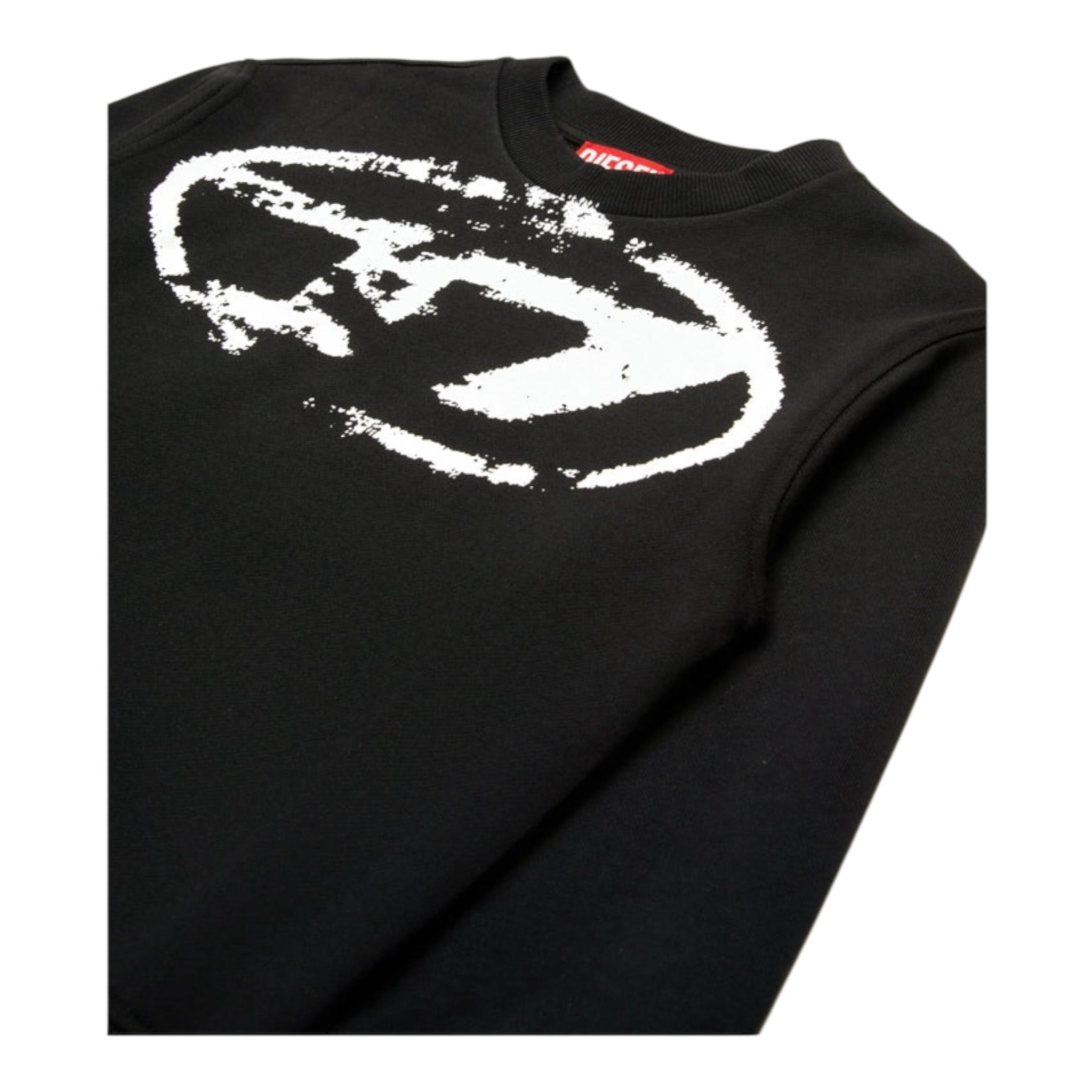 Diesel Felpa Girocollo tinta unita con Stampa Nero per Bambino J002213 NERO DIESEL 