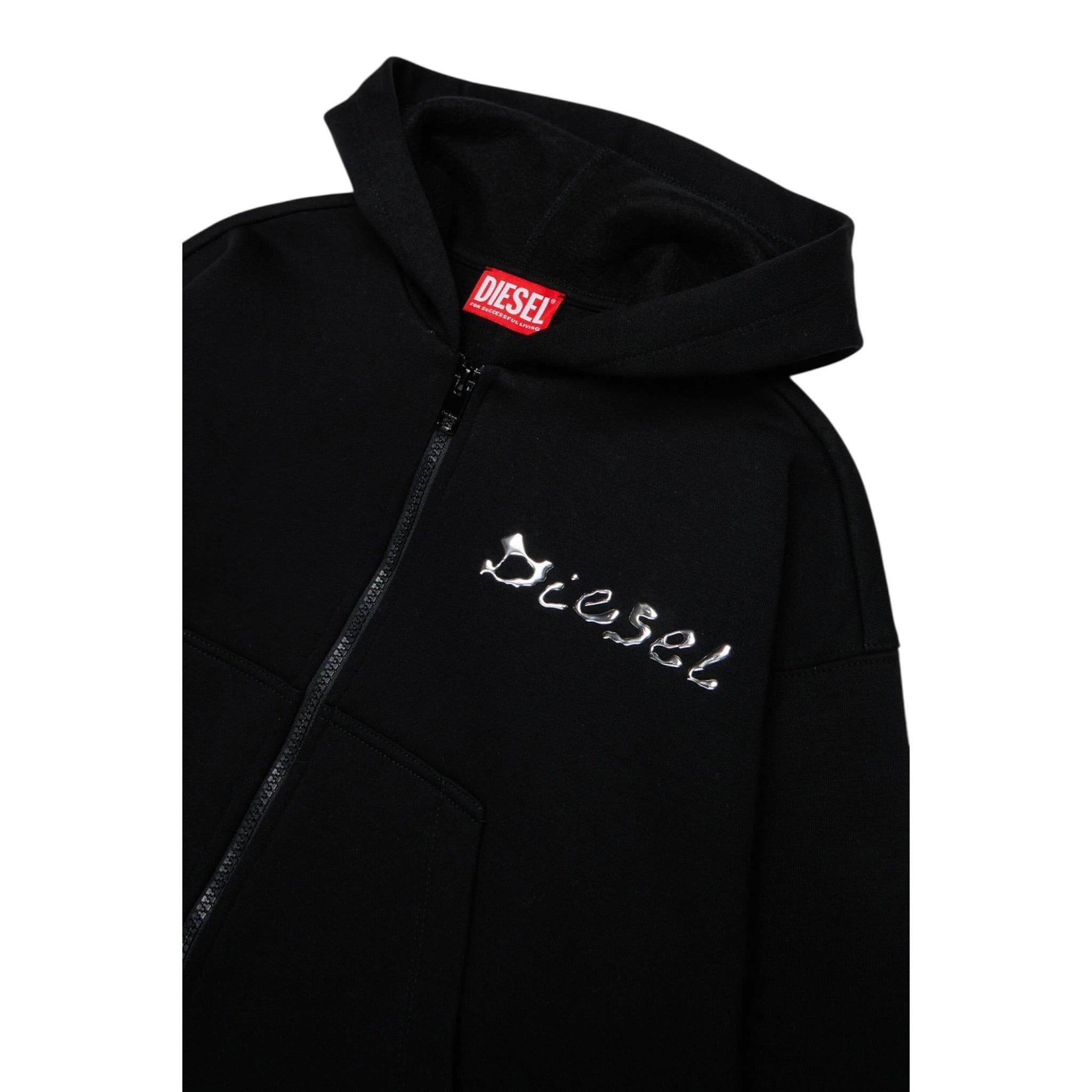 Diesel Felpa tinta unita con Cappuccio E Zip Nero per Bambino J02386 NERO DIESEL 