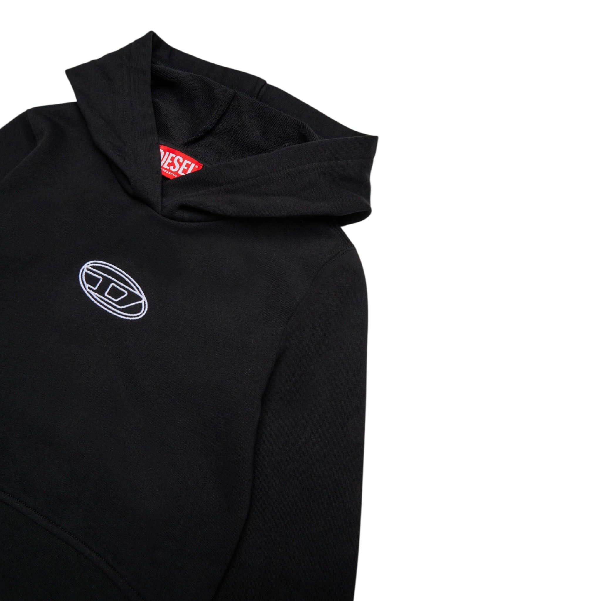 Diesel Felpa tinta unita con Cappuccio E Stampa Nero per Bambina J02416 NERO DIESEL 