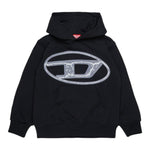 Diesel Felpa tinta unita con Cappuccio E Stampa Nero per Bambino J02487 NERO DIESEL 
