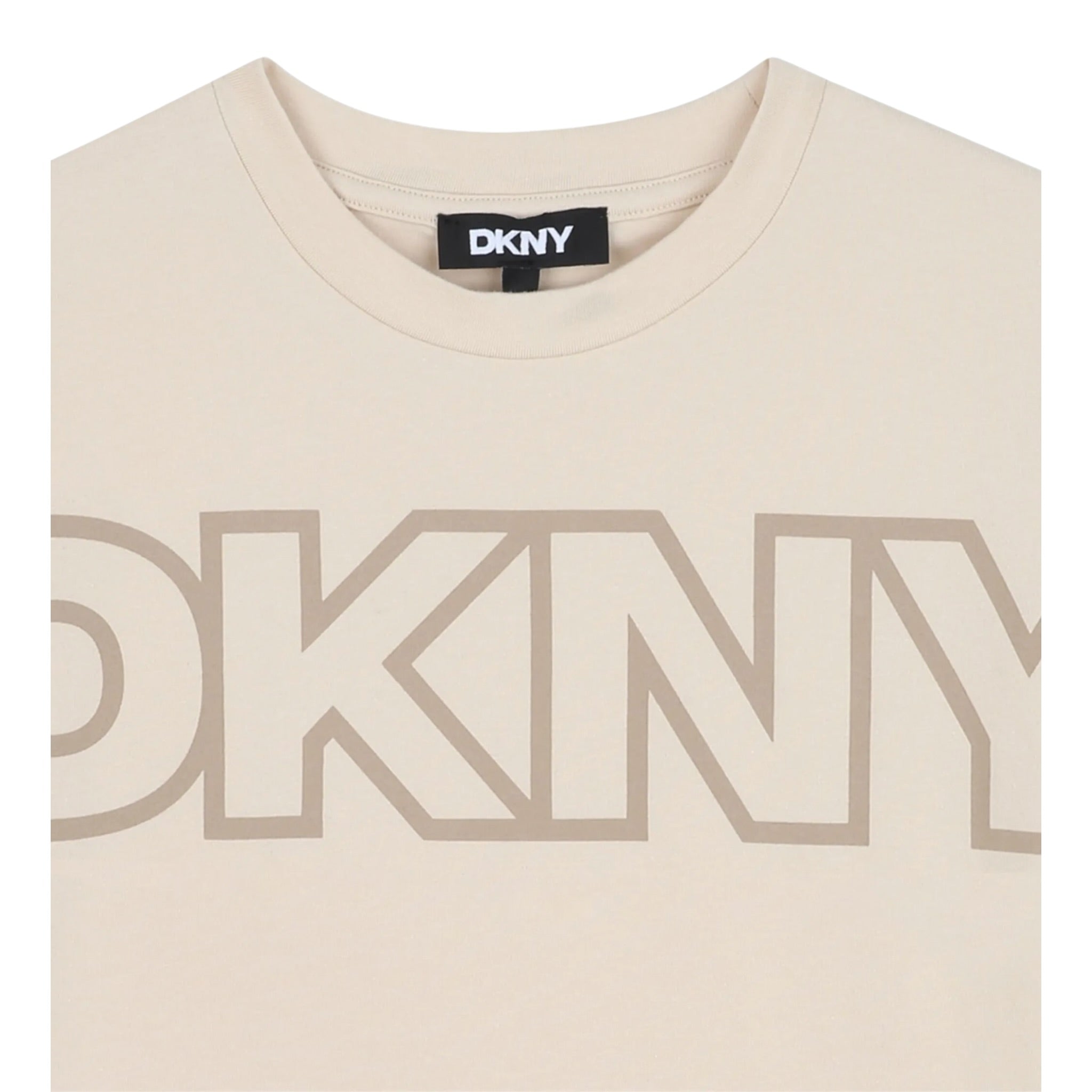 Dkny T-Shirt Girocollo tinta unita con Logo Beige per Bambina D62412 BEIGE DKNY 