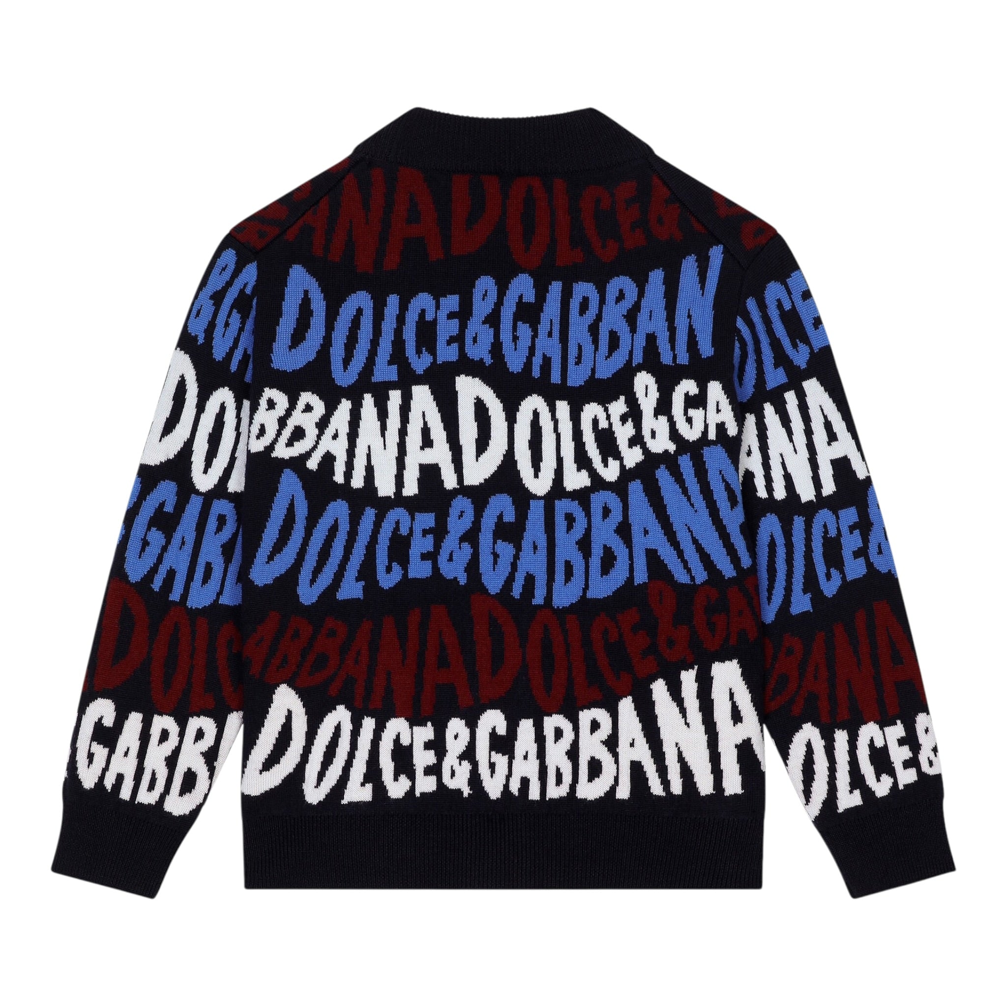 Dolce & Gabbana Cardigan tinta unita con Stampe Logo Blu per Bambino L4KWE3 BLU DOLCE & GABBANA 