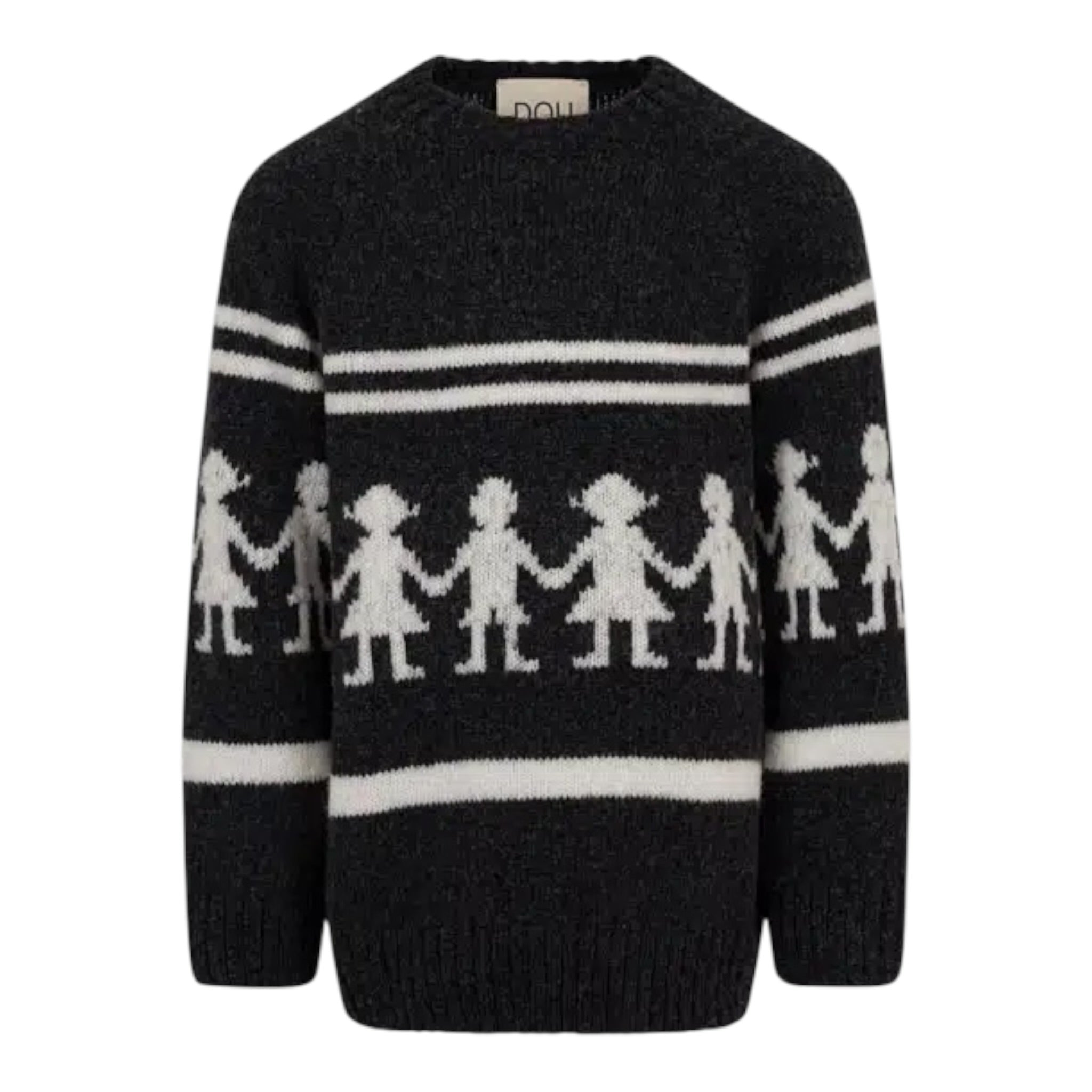 Dou Dou Maglia Girocollo tinta unita con Stampa Nero per Bambina DX9P10 NERO DOU DOU 